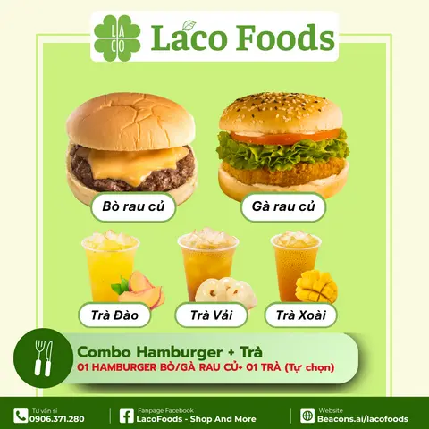 Hình ảnh Combo 1 Burger Gà/Bò Rau Củ + 1 Trà (Tự chọn)