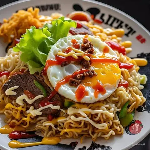 Hình ảnh Mì trộn Trứng Bò Rau