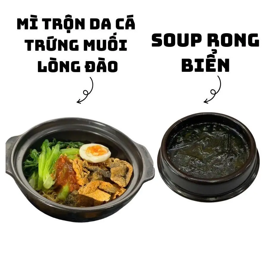 Hình ảnh Mì trộn da cá trứng muối lòng đào + soup rong biển