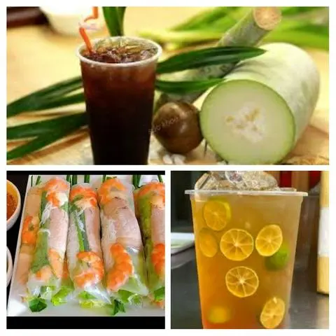 Hình ảnh Combo 7 cuốn tôm thịt (chấm tương)+1ly sâm bí đao,1 ly hồng trà tắc (khổng lồ)