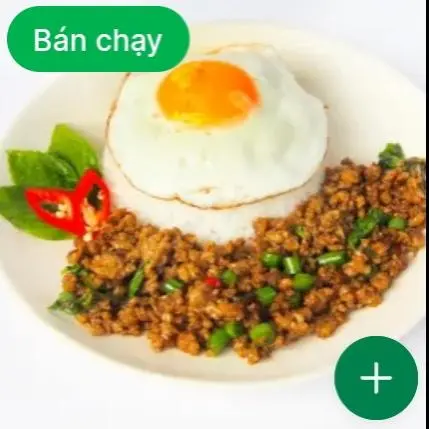 Hình ảnh cơm thịt gà xào lá Quế trứng ốp la