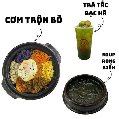 Hình ảnh Cơm trộn bò + soup rong biển + trà tắc bạc hà