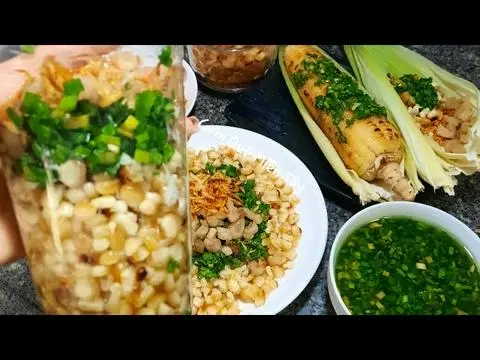 Hình ảnh bắp nướng mỡ hành (hành phi). ăn chay được 