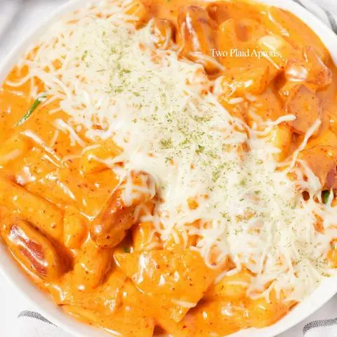 Hình ảnh Mì Trộn Tokbokki Sốt Kem Rose Phô Mai Xúc Xích