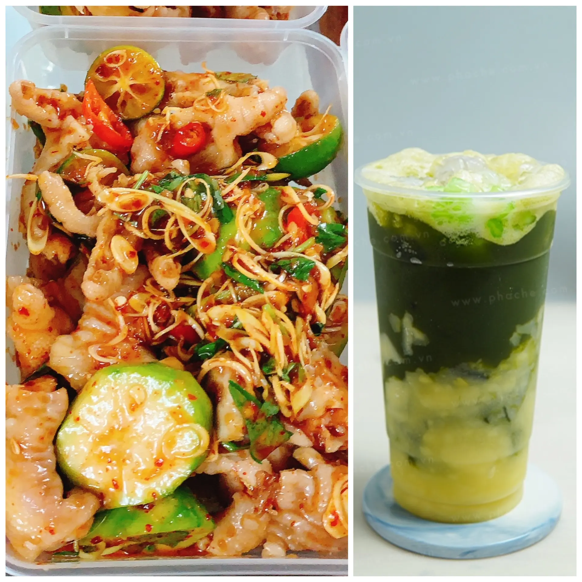 Hình ảnh 1 hộp rút xương + 1 ly rau má đậu xanh