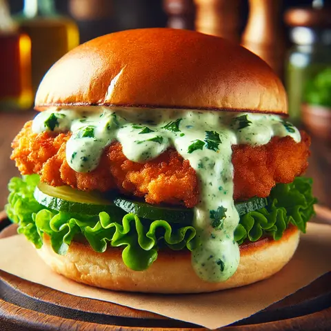 Hình ảnh Burger Gà Filet Chiên Xù sốt Kem Rau Mùi