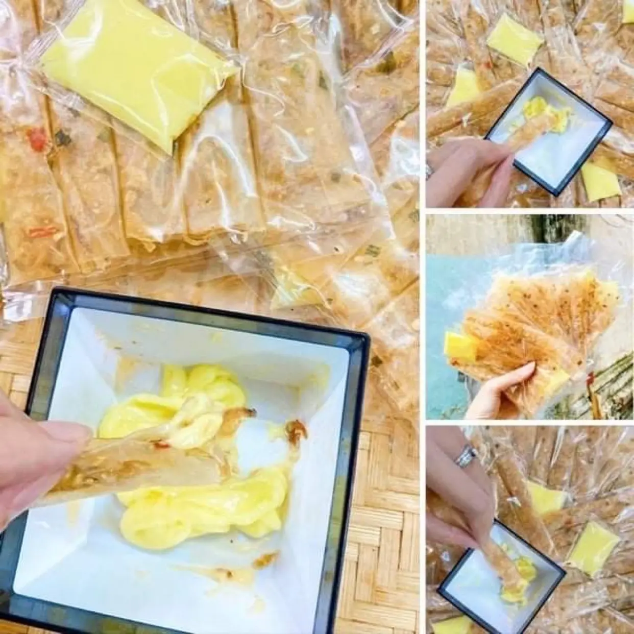 Hình ảnh 5 bịch bánh tráng cuốn hành phi chấm bơ