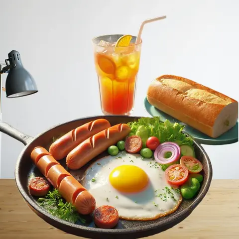 Hình ảnh COMBO ĂN SÁNG THỎA THÍCH -  1 phần BÁNH MÌ CHẢO ỐP LA + 1 ly nước tùy chọn loại 500ml