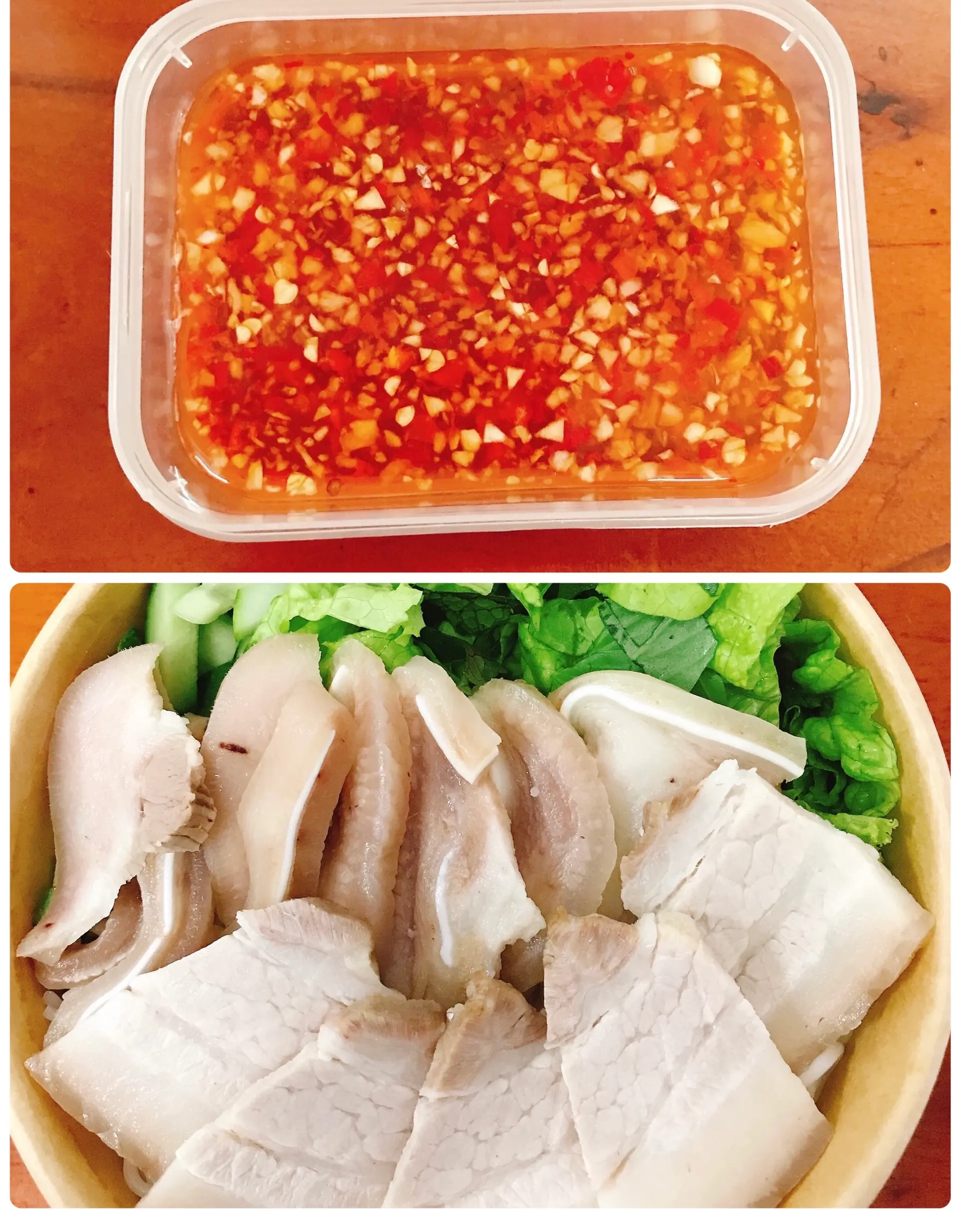 Hình ảnh Bún nước mắm tỏi ớt tai heo thịt luộc
