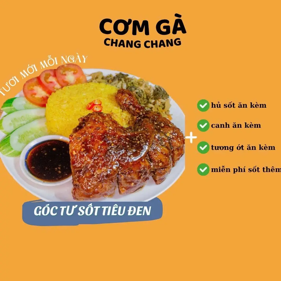 Hình ảnh Cơm gà xối mỡ xốt tiêu đen(size lớn)