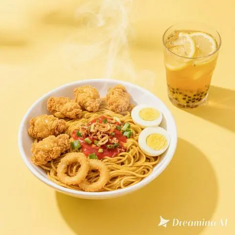Hình ảnh Mì trộn Best Seller Gà Mực Trứng sốt thần thánh - Tặng Trà chanh mix hạt chia siêu hời