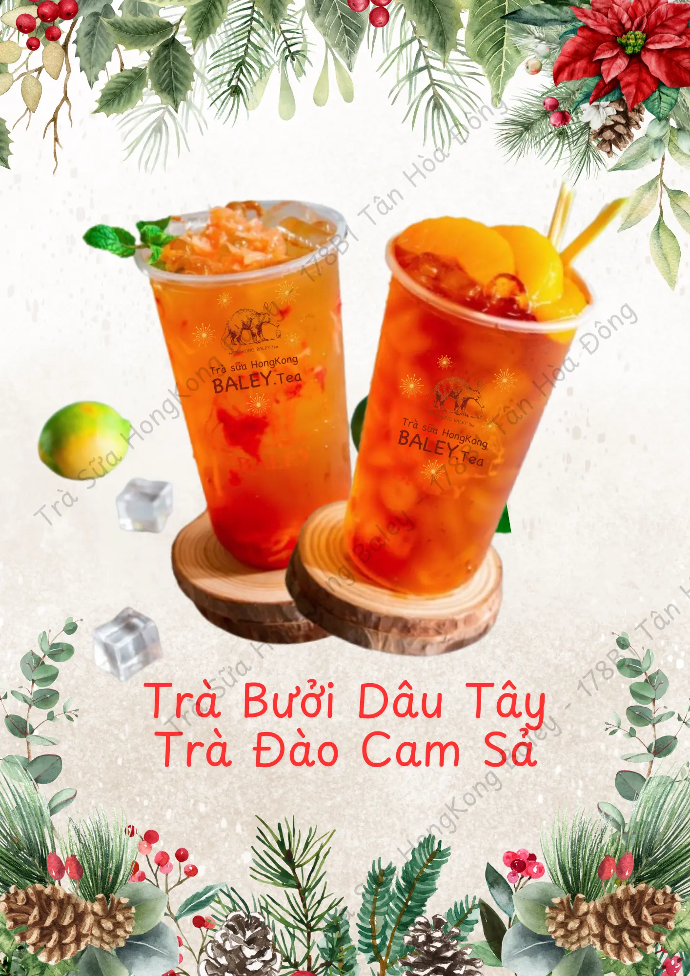 Hình ảnh Combo Trà Bưởi Dâu Tây + Trà Đào Cam Sả - Tặng Bánh Flan và Trân Châu Trắng