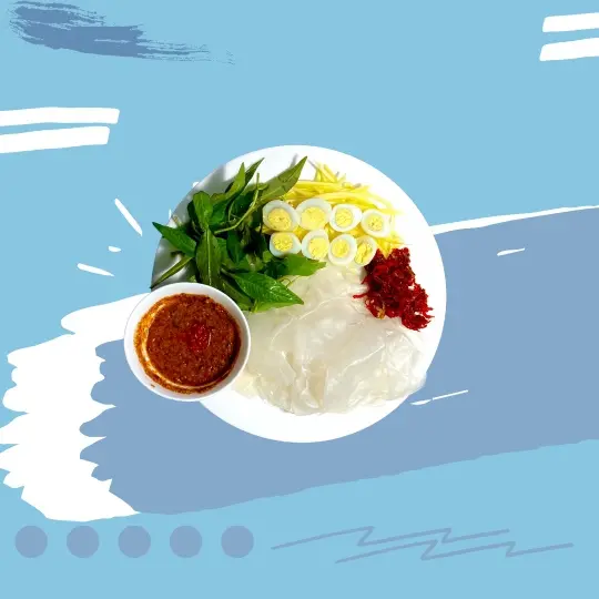 Hình ảnh Bánh tráng chấm Trứng Cút + Tóp mỡ rim mắm tỏi