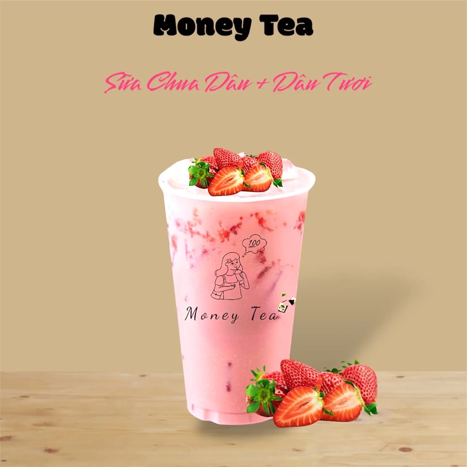 Hình ảnh Sữa chua dâu - dâu tươi - Ly 700ml