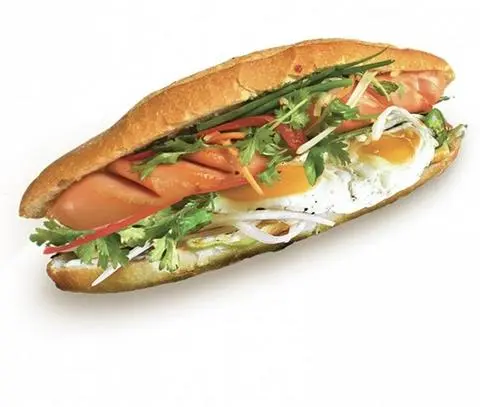Hình ảnh bánh mì xúc xích +ốp La+ phô mai