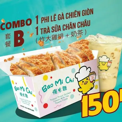 Hình ảnh Phi lê gà rán chiên giòn kèm trà sữa trân châu Đài Loan