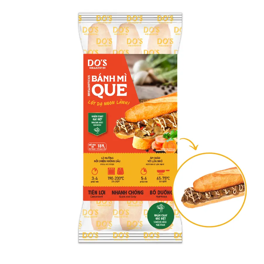 Hình ảnh Bánh mì que đông lạnh Nhân Chay Đặc Biệt-3 bánh/ gói