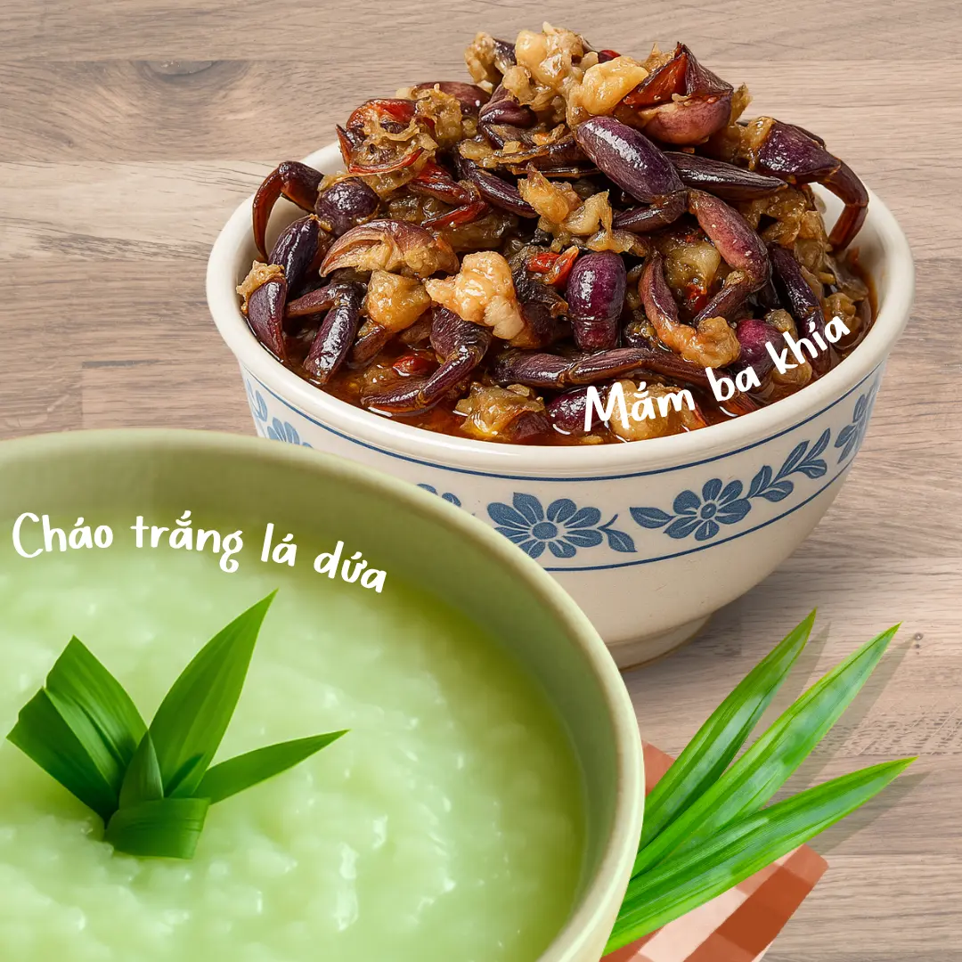 Hình ảnh Cháo Trắng Lá Dứa + Mắm Ba Khía