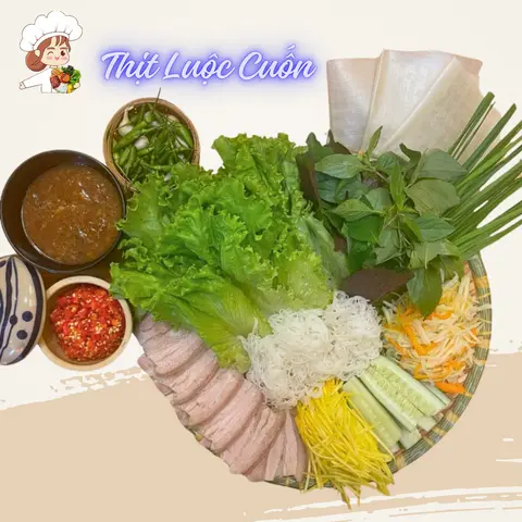 Hình ảnh Mẹt Thịt Heo Cuốn Bánh Tráng Mắm Nêm (1 Người + Bún)