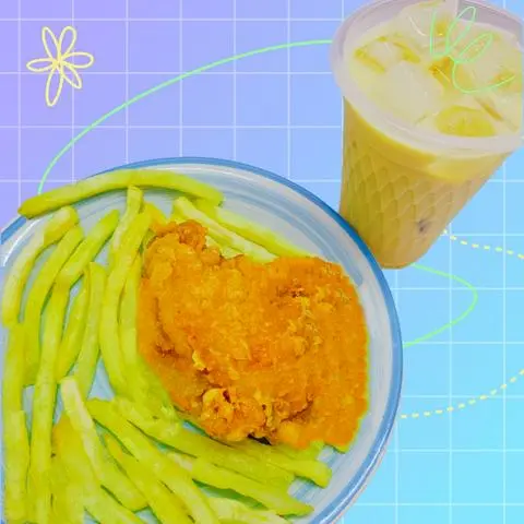 Hình ảnh Combo Gà Rán Miếng Truyền Thống, Khoai Tây, Trà Sữa (Kèm Tương Ớt, Cà)