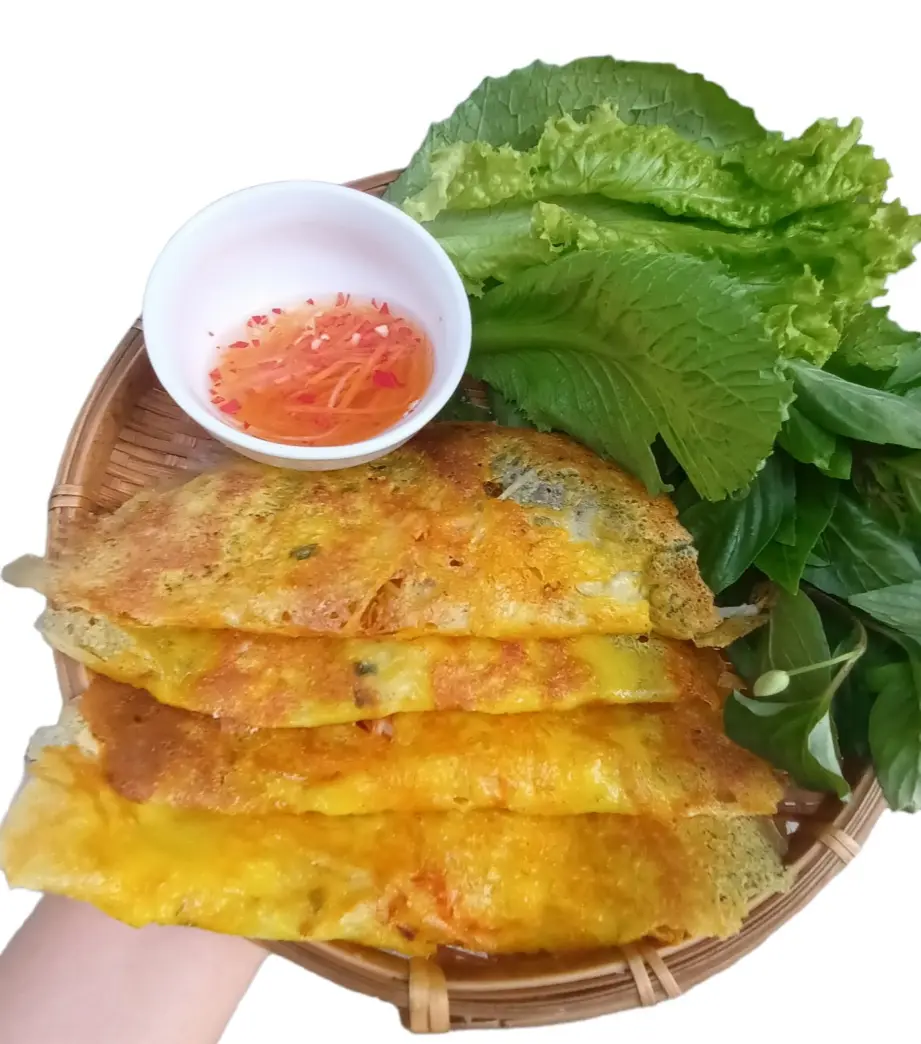 Hình ảnh phần  4 bánh xèo truyền thống nhân  tôm, thịt ( Bánh Nhỏ )