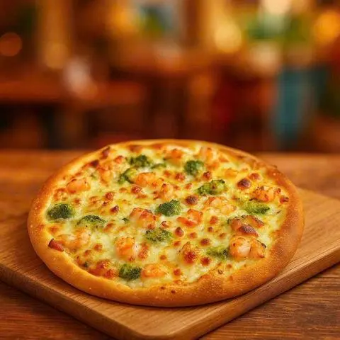 Hình ảnh Pizza Tôm Sốt Bơ Tỏi Bông Cải Size 19cm
