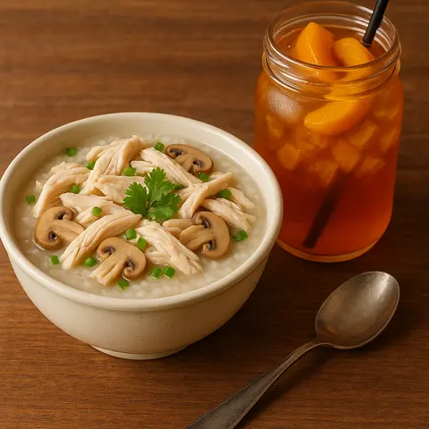Hình ảnh Cháo Gà Nấm + Trà Đào
