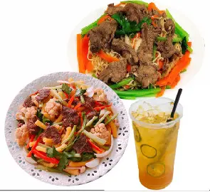 Hình ảnh Nui xào bò + Mì Xào Bò + Trà Tắc 
