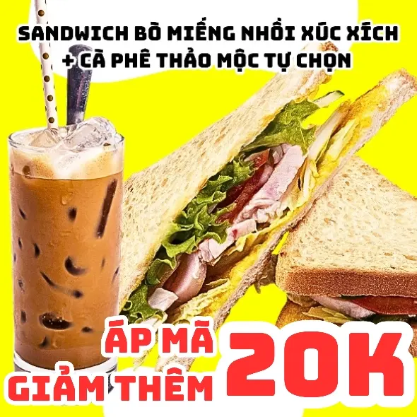Hình ảnh Bánh Mỳ Sandwich Xúc Xích Bò Miếng Ngũ Vị + Cà Phê Thảo Mộc
