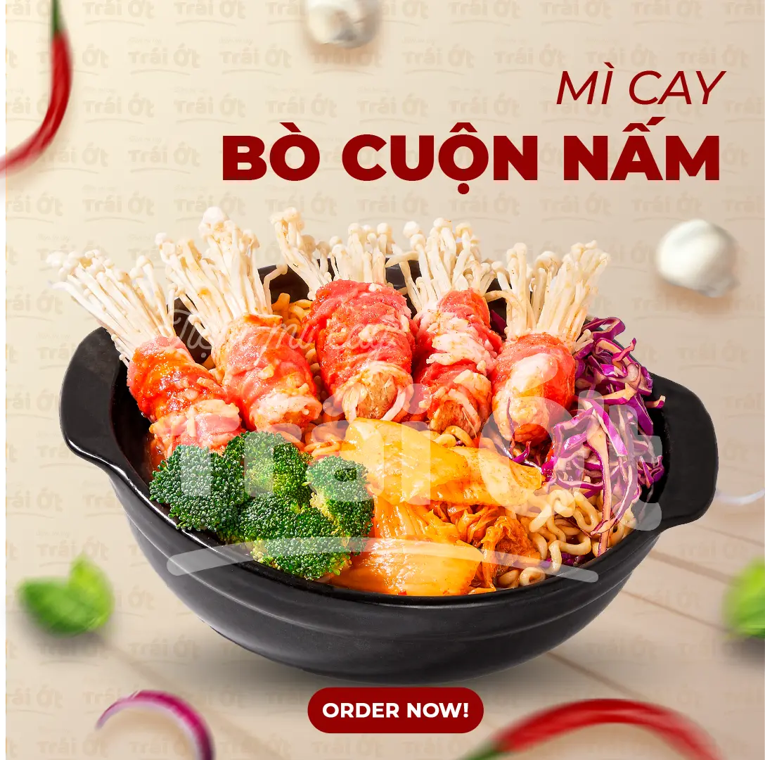 Hình ảnh Mì Cay Bò Cuộn Nấm