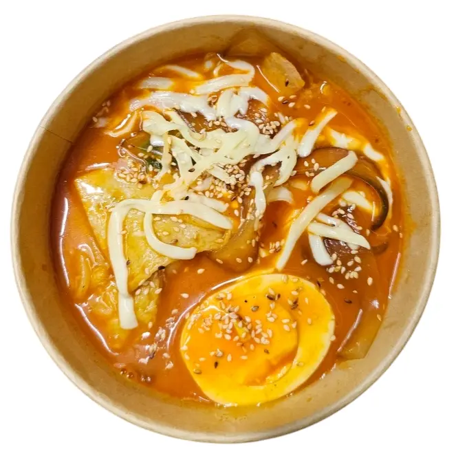 Hình ảnh Tokbokki phô mai xốt cay- miến dẹt ( chả cá - trứng )