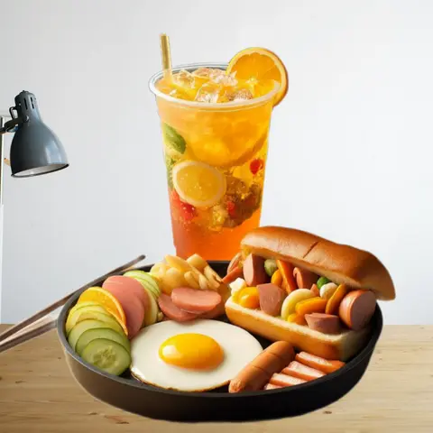 Hình ảnh COMBO ĂN SÁNG MÁT MẺ - 1 phần BÁNH MÌ CHẢO ỐP LA + 1 Trà trái cây 700ml ngẫu nhiên