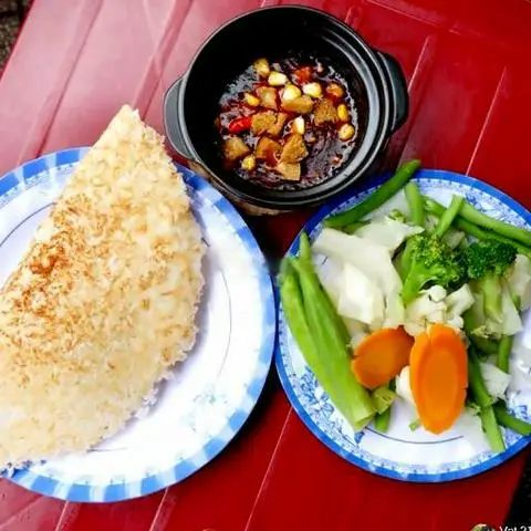 Hình ảnh Combo cơm cháy kho quẹt - rau luộc - trà tắc