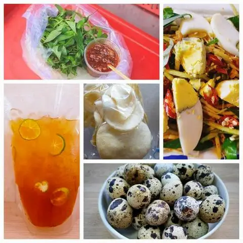 Hình ảnh Combo 4: 1  Gỏi xoài trứng + 1 bánh tráng chấm + 5 trứng cút + 1 phồng tôm + 1 Trà Tắc