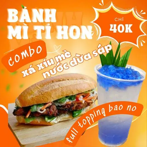 Hình ảnh Combo Bánh mì xá xíu mè + Nước dừa sáp