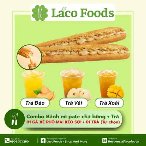 Hình ảnh Combo 1 BMQ Pate Chà Bông Phô Mai Kéo Sợi + 1 Trà (Tự chọn)