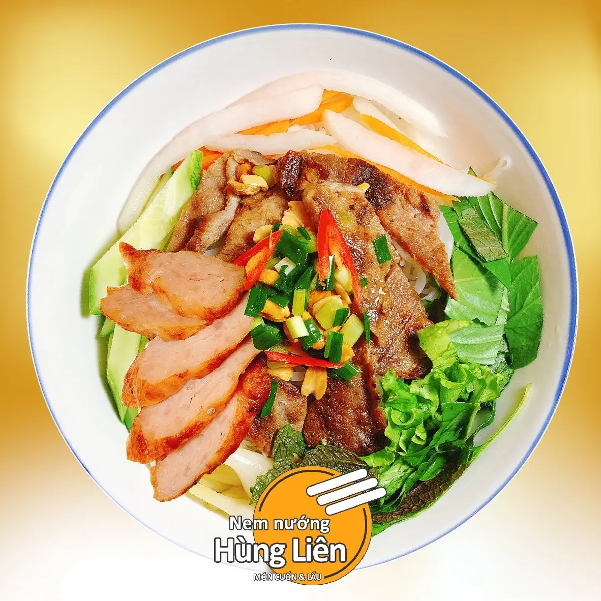 Hình ảnh Bún thịt nướng mật ong + nem nướng