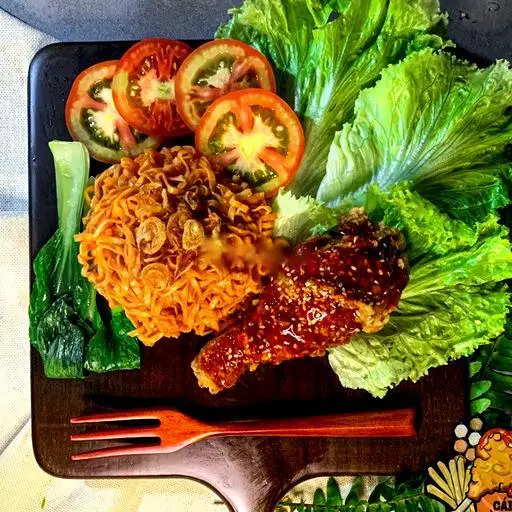 Hình ảnh Mì gà rán mix sốt - đùi tỏi
