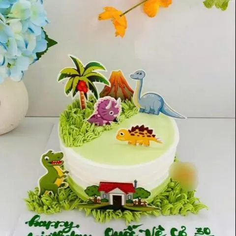 Hình ảnh Bánh Kem Sinh Nhật sữa tươi gắn tg khủng long 