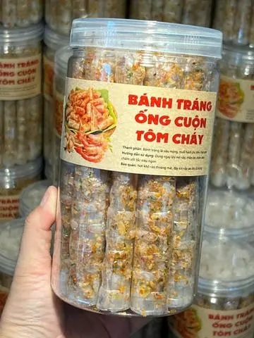 Hình ảnh Bánh Tráng Ống Ruốc Tôm Hành Cháy Tỏi 200g