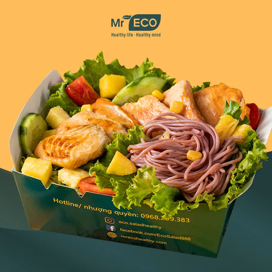 Hình ảnh Bún gạo lứt trộn cá hồi áp chảo