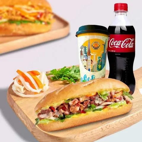 Hình ảnh Combo Bánh mì thịt nướng + Ly đá + Nước ngọt bất kỳ