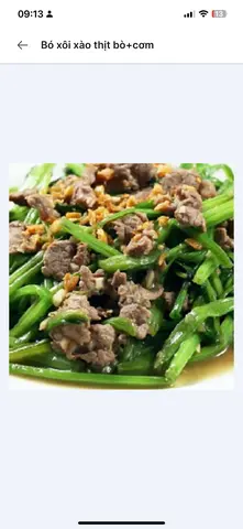 Hình ảnh Rau muống xào thịt heo+cơm
