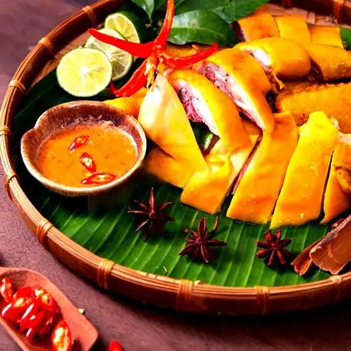 Hình ảnh Gà ủ muối nửa con - kèm rau dưa muối chấm