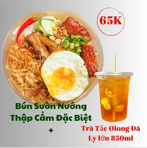 Hình ảnh Bún Sườn Nướng Thập Cẩm Đặc Biệt + Trà Tắc Olong (ly lớn 850ml)