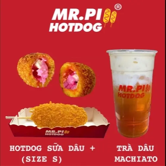 Hình ảnh COMBO ĐỒNG ĐIỆU(hotdog sữa dâu size s ,trà dâu machiato)
