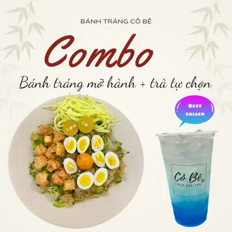 Hình ảnh combo bánh tráng mỡ hành cô bê fulltopping + trà trái cây tự chọn
