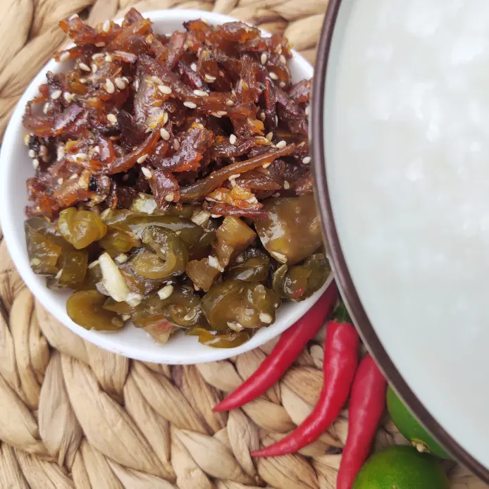 Hình ảnh Cháo trắng-Cá cơm-Dưa mắm