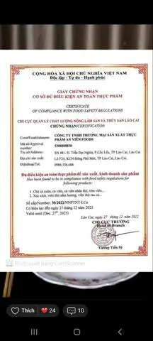 Hình ảnh GIẤY CHỨNG NHẬN AN TOÀN THỰC PHẦM 