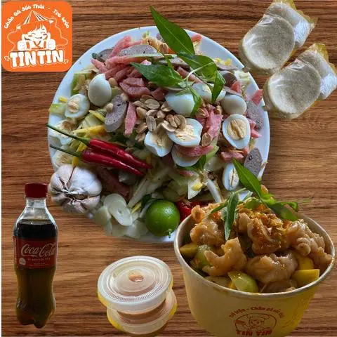 Hình ảnh (Combo4)tré trộn siêu topping+chân gà sốt thái size L(tặng2 phồng tôm1 cocacola)